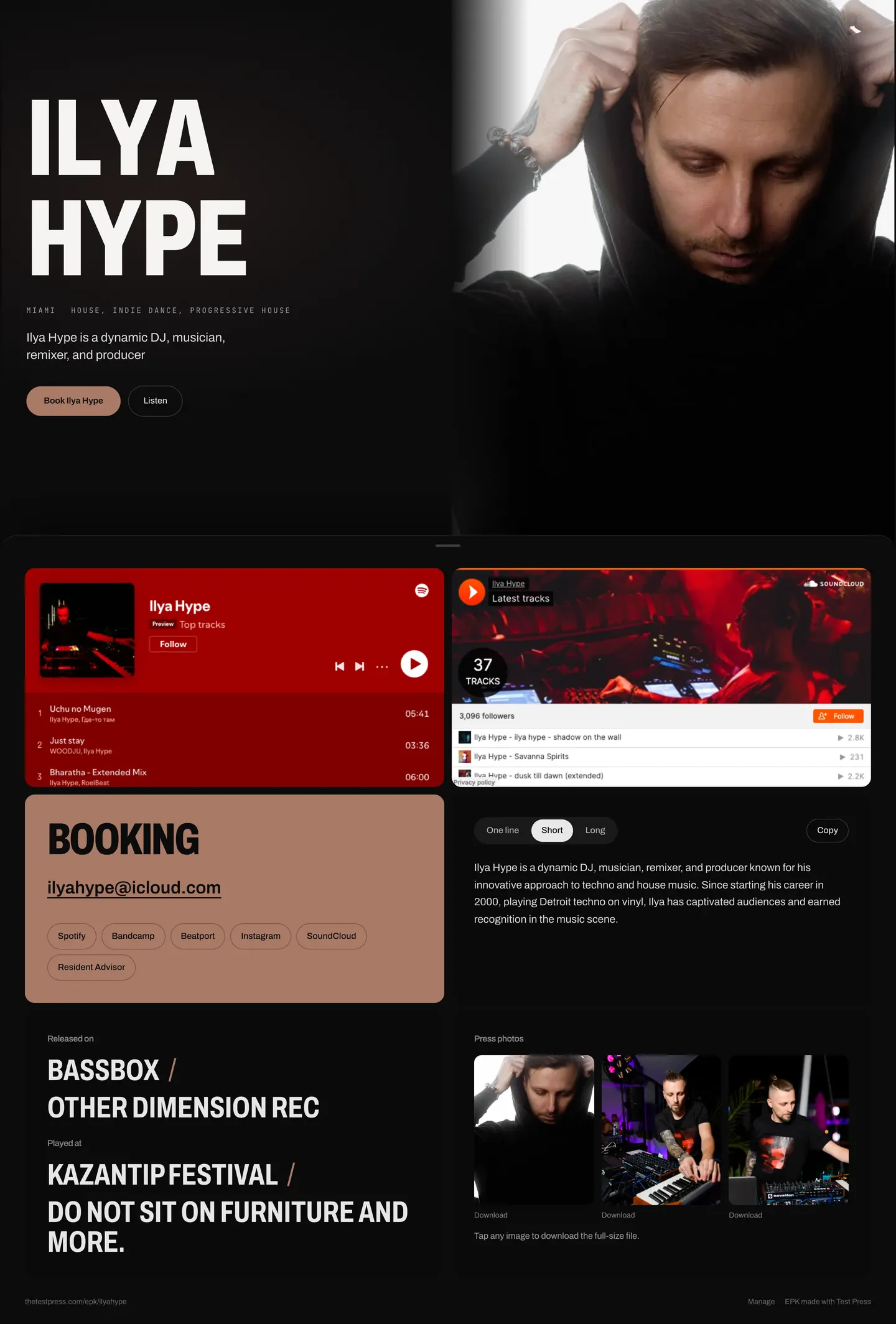 Ilya Hype EPK, full page